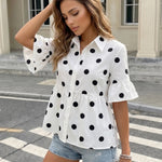 White Polka Dot Cotton Slim Fit Regular Peplum Blouse