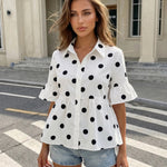 White Polka Dot Cotton Slim Fit Regular Peplum Blouse