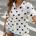 White Polka Dot Cotton Slim Fit Regular Peplum Blouse