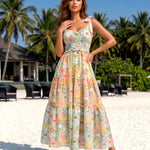 Multi-color Floral Smocked Bodice Regular Fit Midi Dress