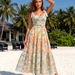 Multi-color Floral Smocked Bodice Regular Fit Midi Dress