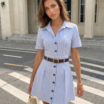 Blue Striped Shirt Dress with Belt