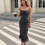 Black Floral Print Spaghetti Strap Midi Dress