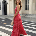 Red Floral Print Spaghetti Strap Maxi Dress