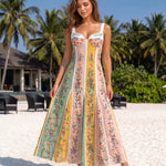 Multi Color Floral Print Linen Blend Slim Fit Midi Dress