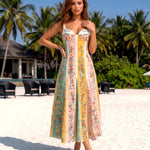 Multi Color Floral Print Linen Blend Slim Fit Midi Dress
