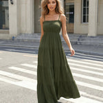 Olive Green Tiered Spaghetti Strap Maxi Dress