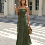 Olive Green Tiered Spaghetti Strap Maxi Dress