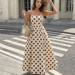 Beige Polka Dot Spaghetti Strap Maxi Dress