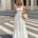 White Square Neck Tiered Maxi Dress