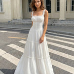 White Square Neck Tiered Maxi Dress
