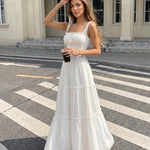 White Square Neck Tiered Maxi Dress