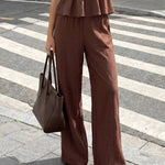 Brown Peplum Camisole And Wide Leg Pants Two Piece Set