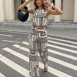 Beige Geometric Print Two Piece Set