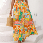 Scenic Print Square Neck Crop Top and Maxi Skirt Two Piece Set
