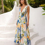 Lemon Patchwork Print Sleeveless Maxi Dress