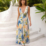 Lemon Patchwork Print Sleeveless Maxi Dress