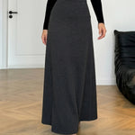 Dark Gray Solid Color High Waist Maxi Skirt
