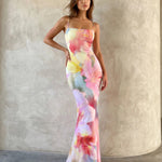 Floral Square Neck Spaghetti Strap Mermaid Maxi Dress