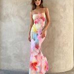 Floral Square Neck Spaghetti Strap Mermaid Maxi Dress
