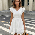 White Eyelet Embroidery Backless Bow A-Line Mini Dress