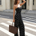 Black Polka Dot Strapless High Waist Wide Leg Jumpsuit