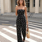 Black Polka Dot Strapless High Waist Wide Leg Jumpsuit