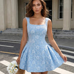 Light Blue Floral Jacquard Slim Fit Mini Dress