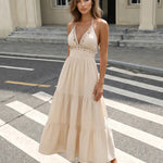 Beige Tassel Decor Cotton Blend Slim Fit Midi Dress