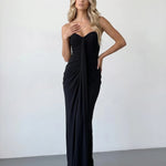 Black Strapless Ruched Draped Mermaid Maxi Dress