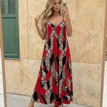 Leopard Print V Neck Spaghetti Strap Maxi Dress