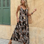 Black Animal Print Spaghetti Strap Maxi Dress