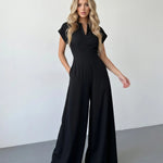 Black Fitted Waist Full Length Jumpsuit