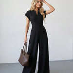 Black Fitted Waist Full Length Jumpsuit