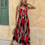 Leopard Print V Neck Spaghetti Strap Maxi Dress