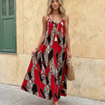 Leopard Print V Neck Spaghetti Strap Maxi Dress