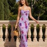 Purple Floral Crinkled Texture Slim Fit Maxi Dress
