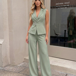 White Tailored Peplum Blazer Vest And Wide Leg Pants Suit