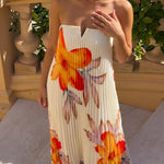 Off White Floral Print Pleated Loose Fit Maxi Dress