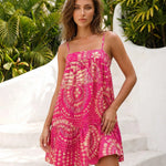 Hot Pink Tribal Print Tiered Sleeveless Loose Fit Mini Dress