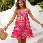 Hot Pink Tribal Print Tiered Sleeveless Loose Fit Mini Dress