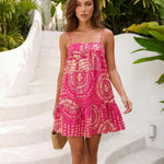 Hot Pink Tribal Print Tiered Sleeveless Loose Fit Mini Dress