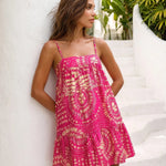 Hot Pink Tribal Print Tiered Sleeveless Loose Fit Mini Dress