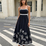 Black Lace-Up Back Textured Maxi Cami Dress