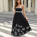 Black Lace-Up Back Textured Maxi Cami Dress