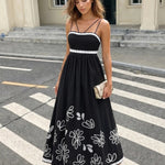Black Lace-Up Back Textured Maxi Cami Dress