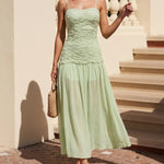 Sage Green Textured Rose Bust Chiffon Maxi Dress
