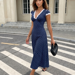 White Polka Dot Lace Trim Midi Dress