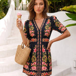 Black Floral Print Puff Sleeve Mini Dress