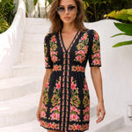 Black Floral Print Puff Sleeve Mini Dress